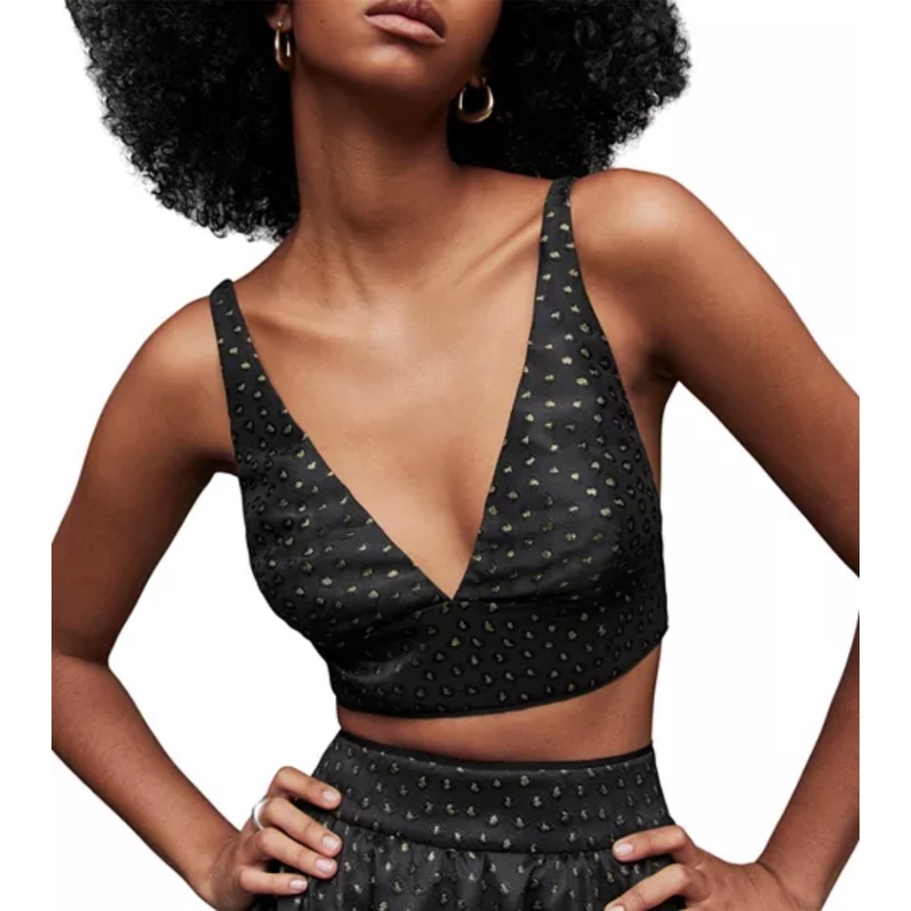 NWT ALLSAINTS Aimsie Printed Black and Gold Bralette - UK 14/ US 12